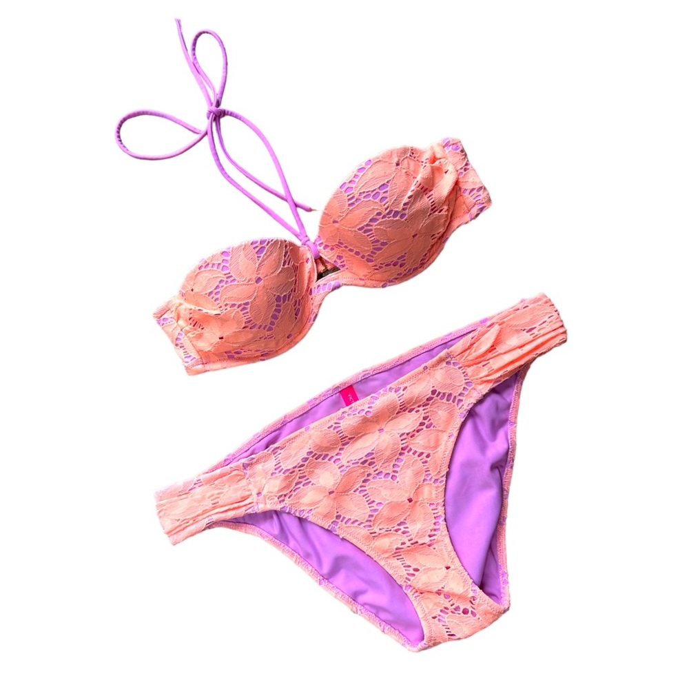 Victoria’s Secret’s Orange Purple Lace Bikini Padded push-up 34B Medium - Picture 5 of 5
